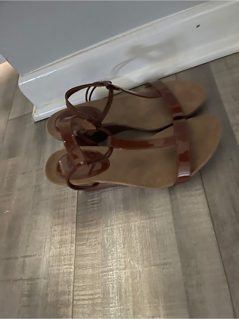Style & Co. Patent T‑Strap Sandals in Brown - Picture 3 of 6